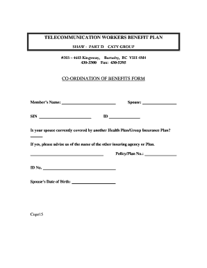 Telecommunication Workers Benefit Plan Coordination of Benefits Form