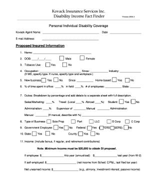 Disability Income Fact Finder Form