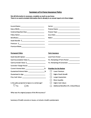 In-Force Insurance Policy Summary