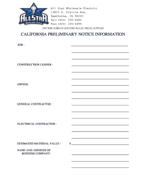 California Preliminary Notice for Electrical Supplies