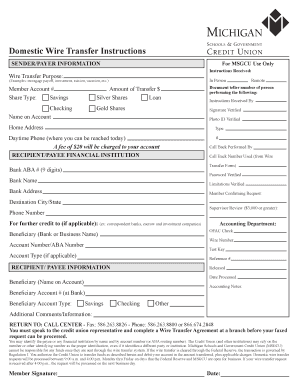 Domestic Wire Transfer Instructions