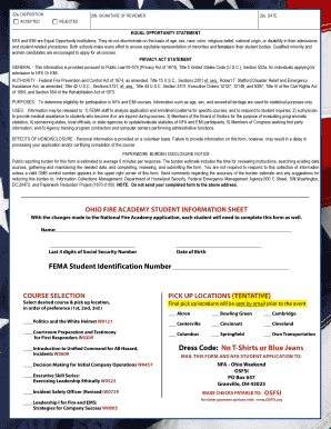 Ohio Fire Academy Student Information Sheet