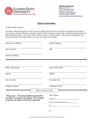 Illinois State University Financial Information Release Form