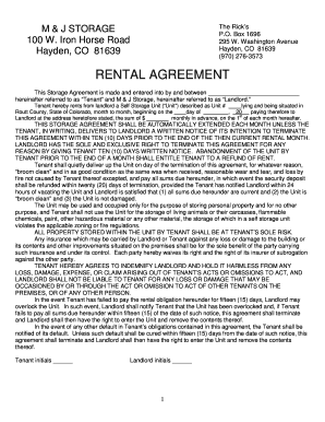 Colorado Self Storage Rental Agreement