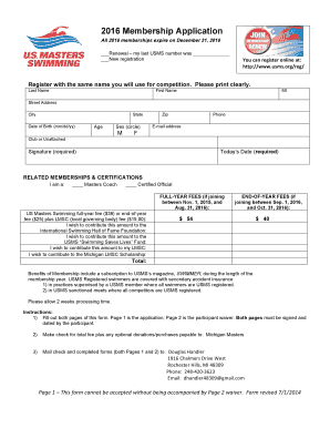 2016 US Masters Swimming Membership Application