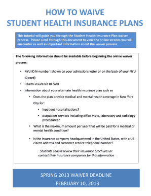 Student Health Insurance Waiver Form