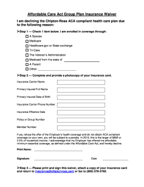 Affordable Care Act Group Plan Insurance Waiver