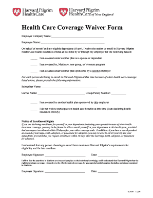 Health Care Coverage Waiver Form