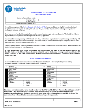 Waiver of Health Care Plan Form
