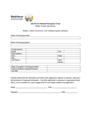 Job Driven National Emergency Grant Application