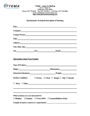 Technical Description of Marking Questionnaire