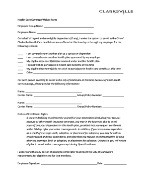 Health Care Coverage Waiver Form
