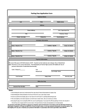 Parking Pass Application Form