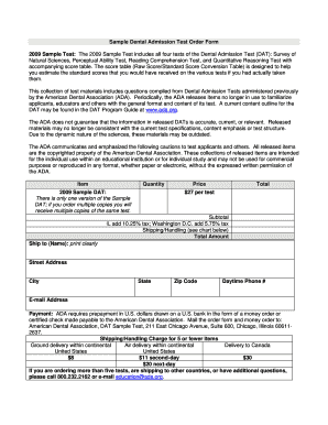 Dental Admission Test Order Form