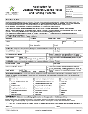 Texas Disabled Veteran License Plates Application