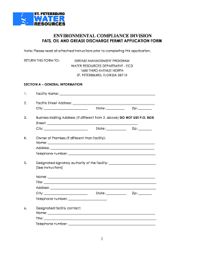 Fats Oil and Grease Discharge Permit Application
