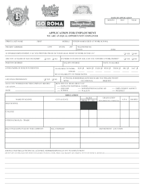 US Employment Application Form