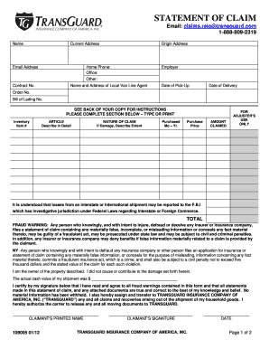 Transguard Insurance Claim Form