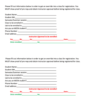 Class Registration Override Form