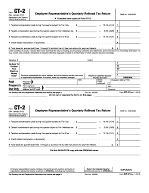Form CT-2 Employee Representative's Quarterly Railroad Tax Return
