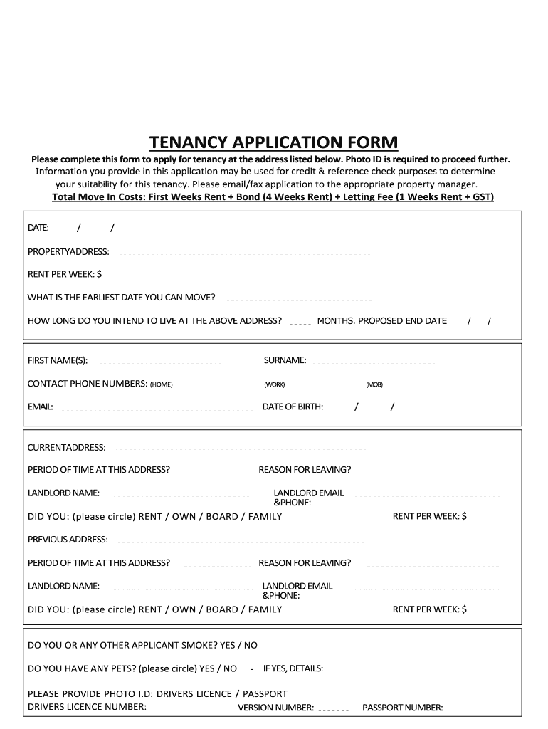 Fillable Online TENANCY APPLICATION FORM Wanaka Fax