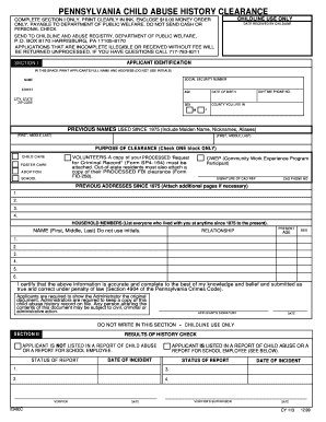 Pennsylvania Child Abuse History Clearance Form