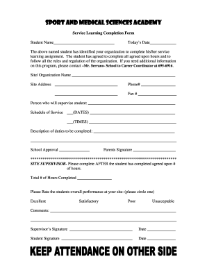 Service Learning Completion Form