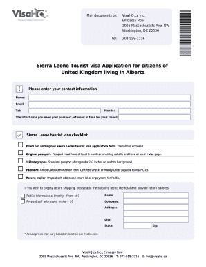Sierra Leone Tourist Visa Application