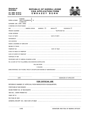 Sierra Leone Visa Application Form