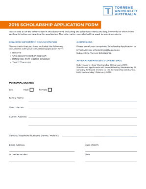 Fillable Online Scholarship Application Form - Torrens University Fax ...