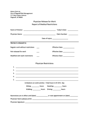 Physician Release for Work Form