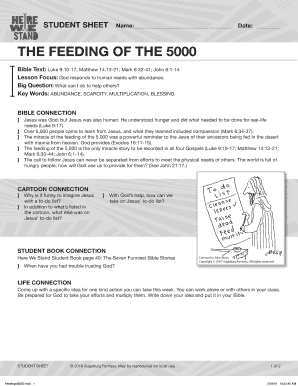 The Feeding of the 5000 Bible Study Sheet