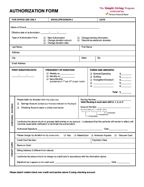 Church Donation Authorization Form