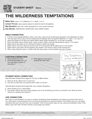The Wilderness Temptations Student Sheet