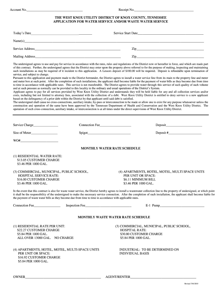 Fillable Online THE WEST KNOX UTILITY DISTRICT OF KNOX COUNTY Fax Email