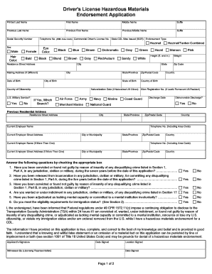 Hazardous Materials Endorsement Application