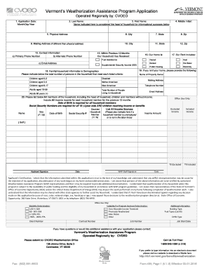 Vermont Weatherization Assistance Program Application