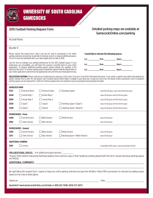 University of South Carolina Football Parking Request Form