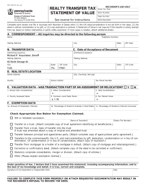 Pennsylvania Realty Transfer Tax Statement of Value