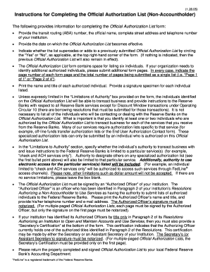 Official Authorization List Non-Accountholder Form