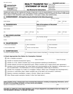Pennsylvania Realty Transfer Tax Statement of Value