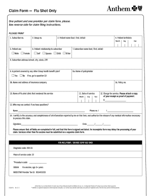 Anthem Blue Cross Flu Shot Claim Form