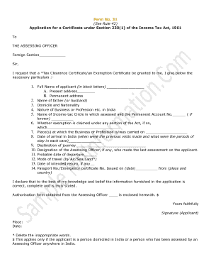 Income Tax Certificate Application Form