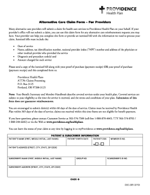 Alternative Care Claim Form