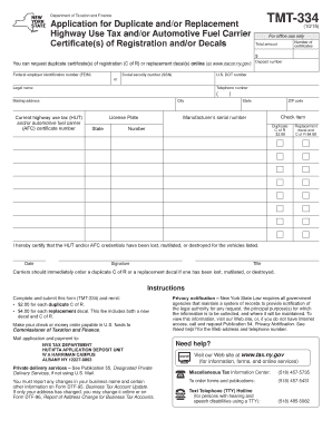 New York Highway Use Tax Duplicate Certificate Application