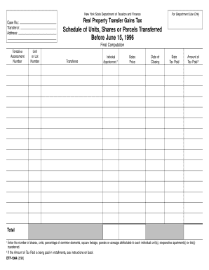 New York Real Property Transfer Gains Tax Form
