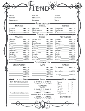 Vampire the Masquerade Character Sheet
