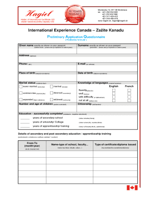 International Experience Canada Preliminary Application Questionnaire