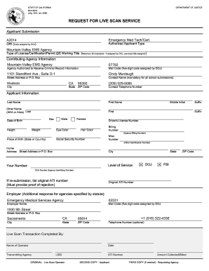 California Request for Live Scan Service