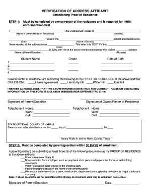 Verification of Address Affidavit